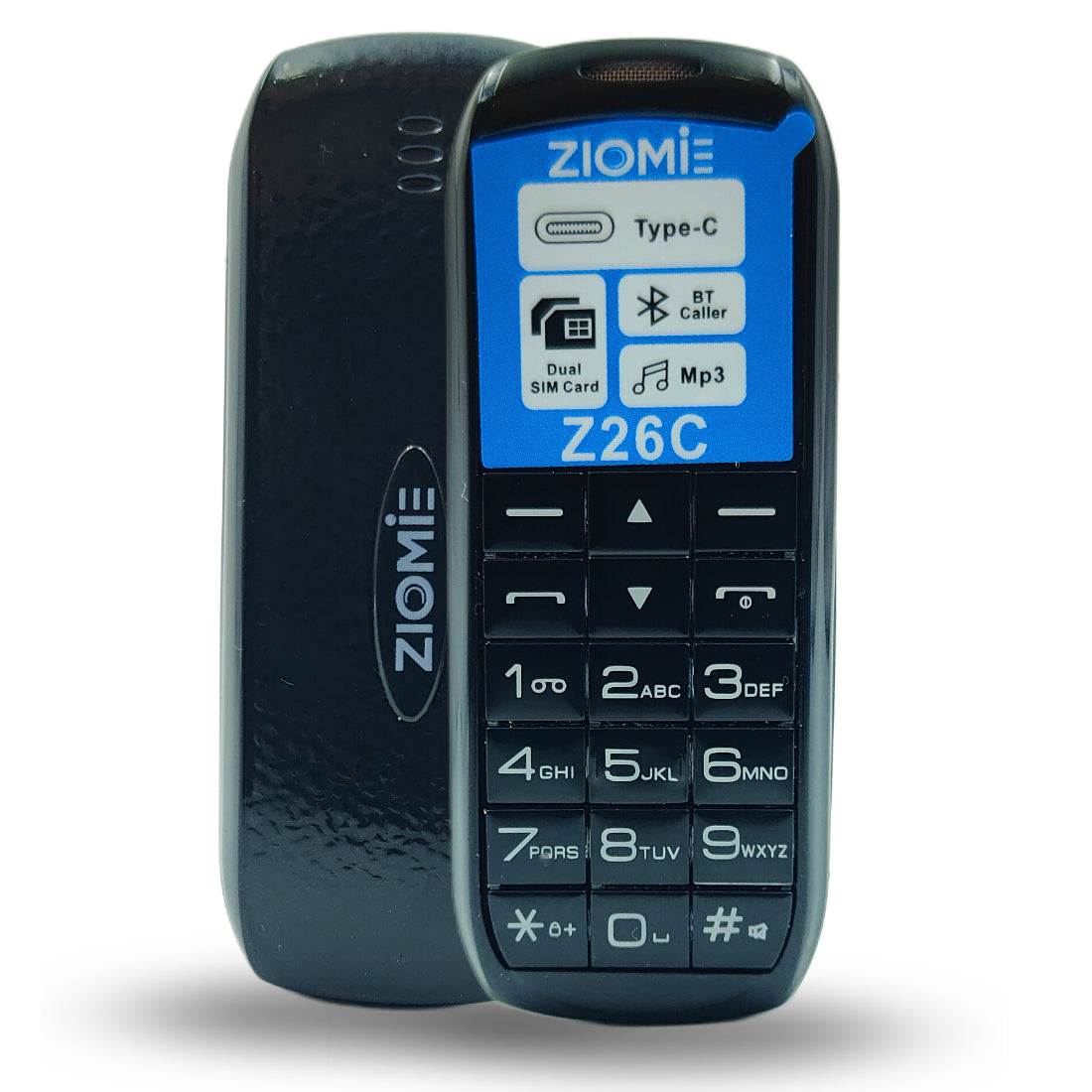 Ziome Z26C Ultra Mini Dual SIM Mobile Phone with Bluetooth Dialer, MP3 Player & Type-C Charging, Black
