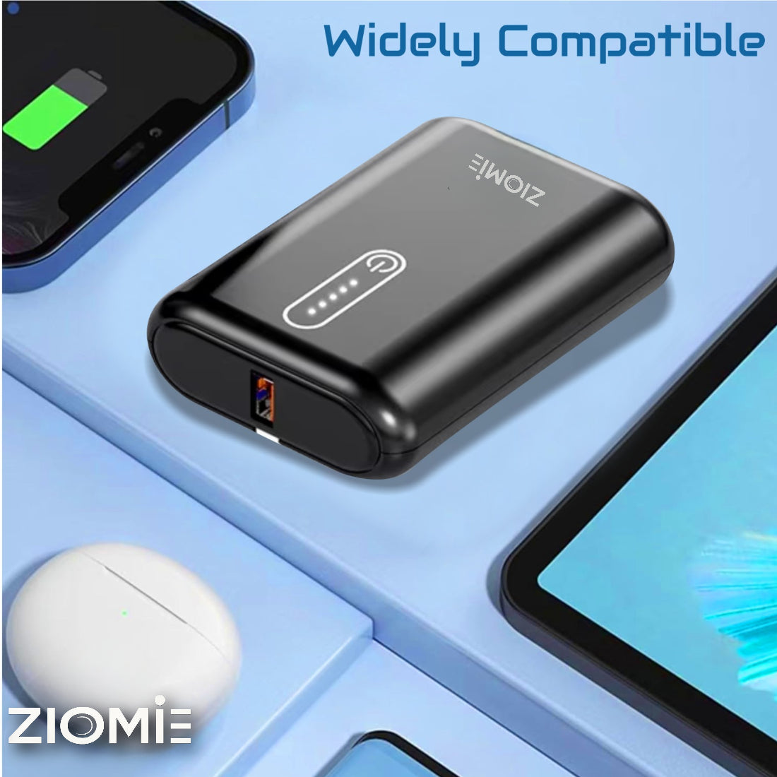 Ziome 1 Wire Power Bank 10000mAh , Charging Indicators, In-built Type-C Wire