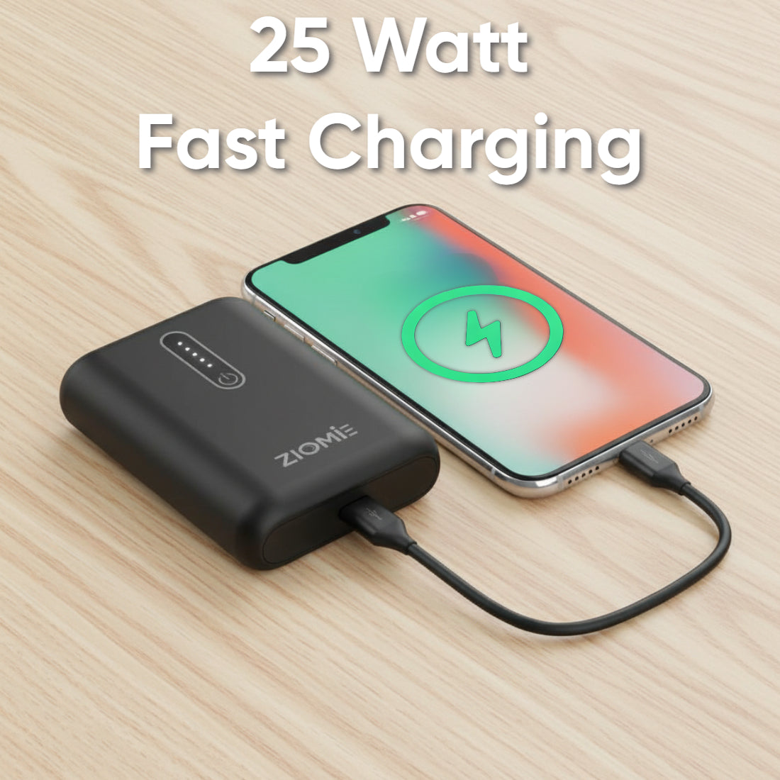 Ziome 1 Wire Power Bank 10000mAh , Charging Indicators, In-built Type-C Wire
